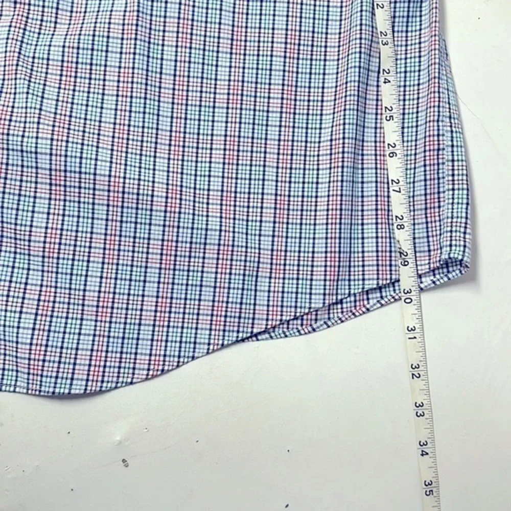 Men's BIG FIT Dress Shirt Stretch plaid (Big) 18 34/35  ‎ Red white blue